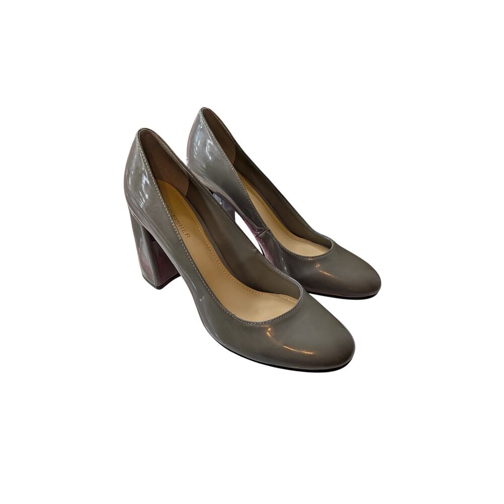 Marc Fisher Gray Patent Leather Block Heel Pumps Size 8 Minimalist Neutral